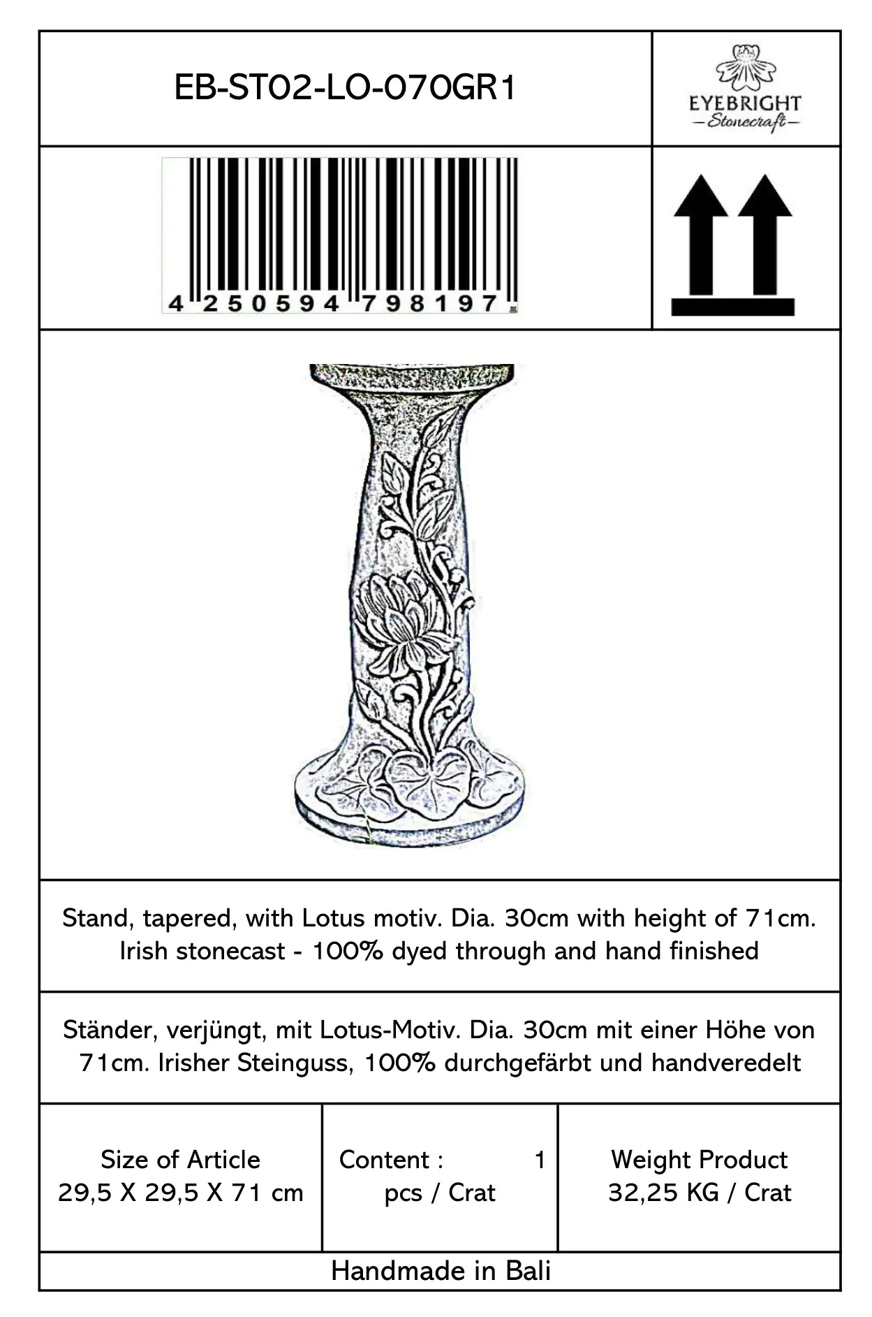  Product image 6 of the product “Rinjani - pedestal, tapered, with lotus motif, Ø 30cm, 71cm H | cast stone ”